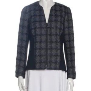 Lafayette 148 Plaid Print Long Sleeve Jacket Black Gray White Sz 6 $348